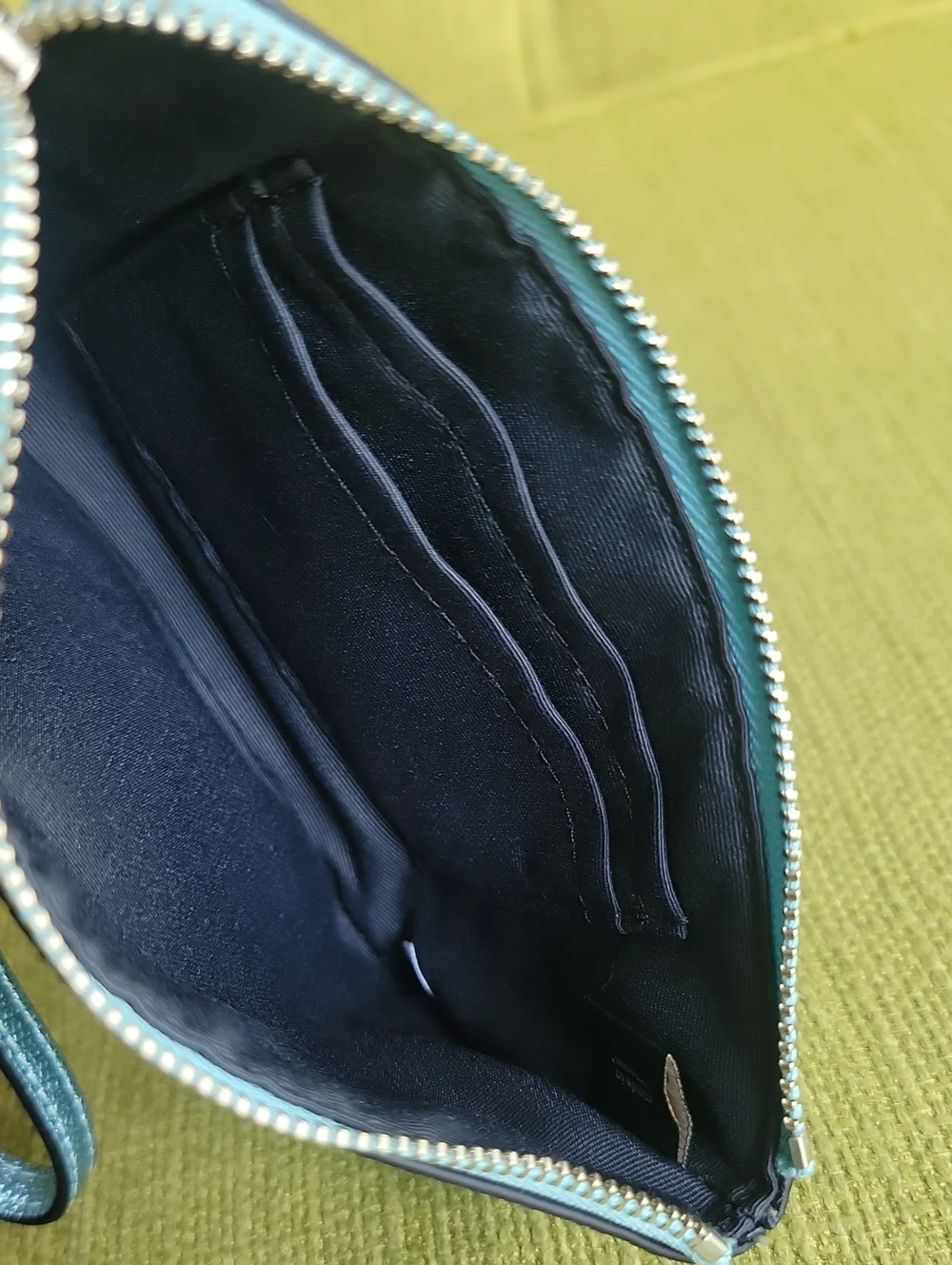 Coach Metallic Teal Leather Wristlet